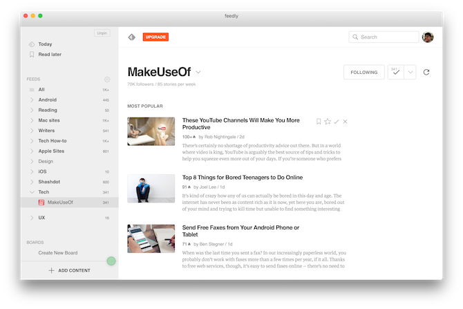 Mac RSS -lukija Feedly for Mac 1