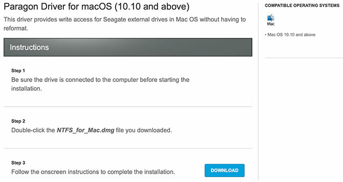 Paragon NTFS -ohjain macOS: lle Seagate