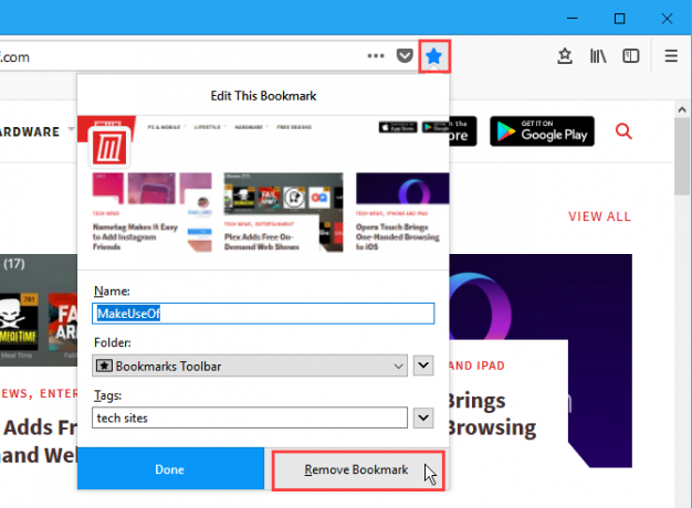 Napsauta Poista kirjanmerkki Muokkaa tätä kirjanmerkki -valintaikkunassa Firefoxissa