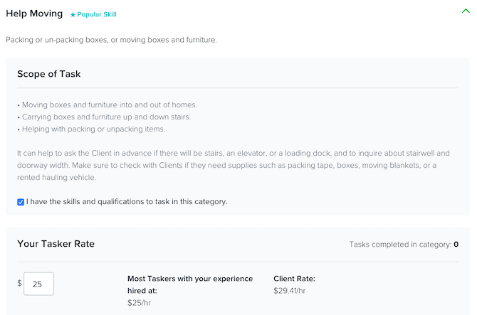 TaskRabbit-työt Help Moving -luokassa
