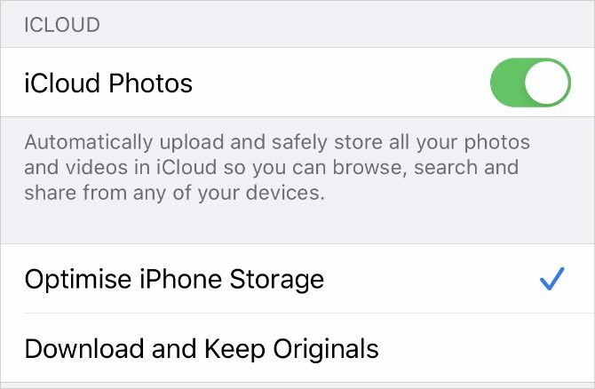 iCloud Photos -asetukset iPhonessa