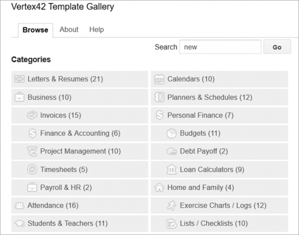 Vertex42 Google Sheets -mallille