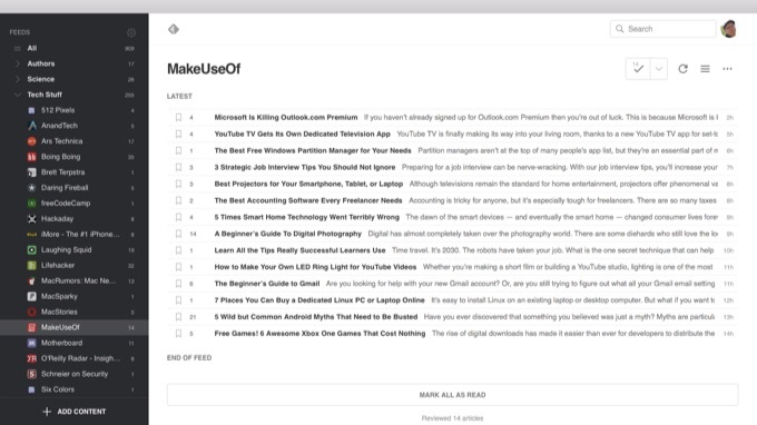 parhaat sovellukset feedly mac native