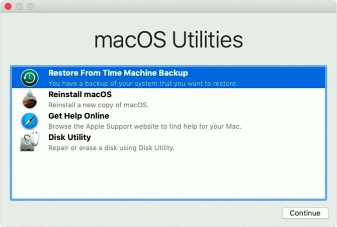 macos-version palautus aikakoneesta