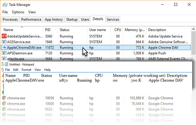 Kuinka kopioida Task Manager -sovelluksen tiedot Notepad Runnin -prosessiin