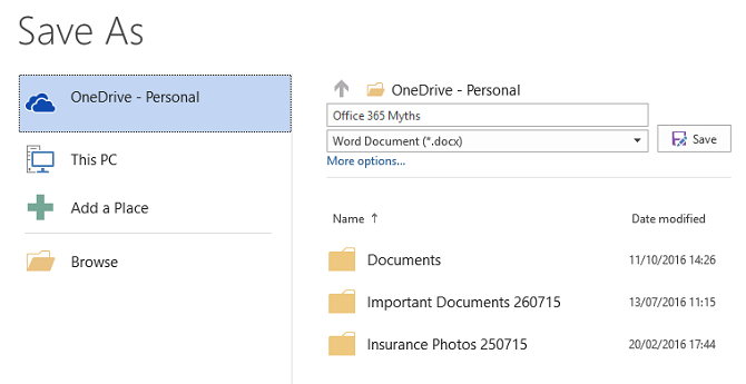 Tallenna asiakirja Office 365 -sovellukseen