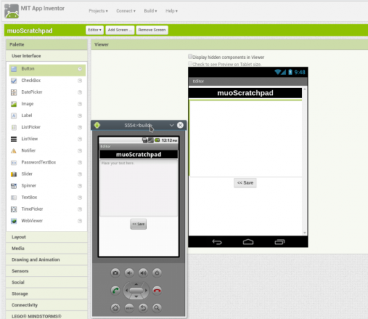 Android luo appinventor screen2 -asettelu