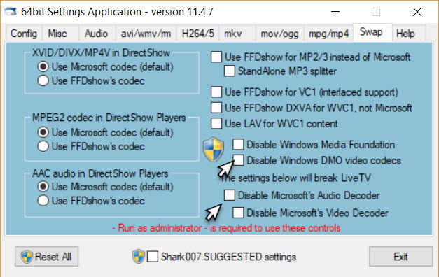 Advanced Codec Settings -sovellus