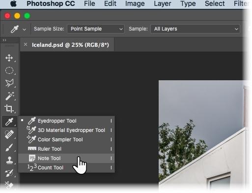 Photoshop CC 2018 - Avaa muistiinpanotyökalu