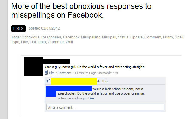 korjaamalla kielioppi vs. Facebook