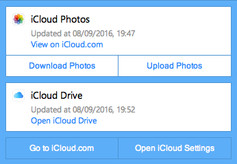 iCloud-ohjauspaneelin tilanäyttö