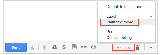 gmail pelkkä teksti rikastekstiin
