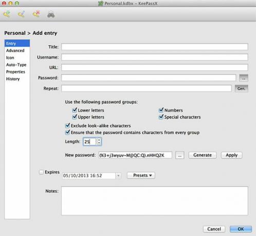 KeePassX & MiniKeePass: ilmainen, turvallinen iOS- ja Mac OS X -salasanaratkaisu kp uusi merkintä