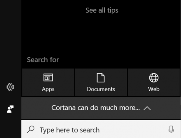 Cortana PC: n päänäytössä