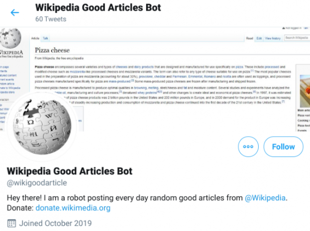 Wiki Good Article Bot tweets satunnaisen linkin, joka perustuu Wikipedian kuuteen hyvien artiklojen kriteeriin