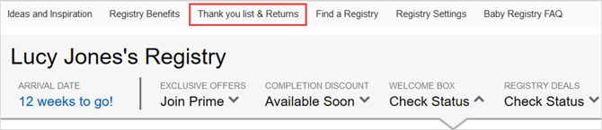 amazon baby register kiitosluettelo