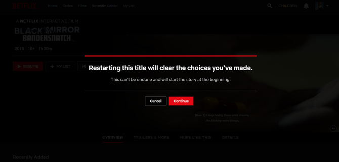 Netflix Black Mirror: Bandersnatch-käynnistysikkuna