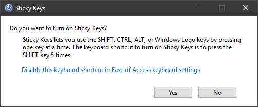 Windowsin Sticky Keys -valintaikkuna