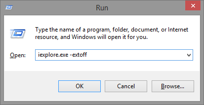 5.2 Suorita - iexplore.exe -extoff