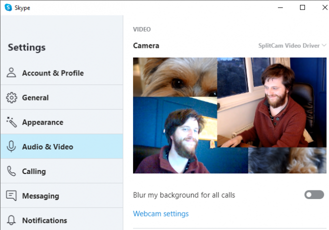 skype splitcam webcam -asetukset