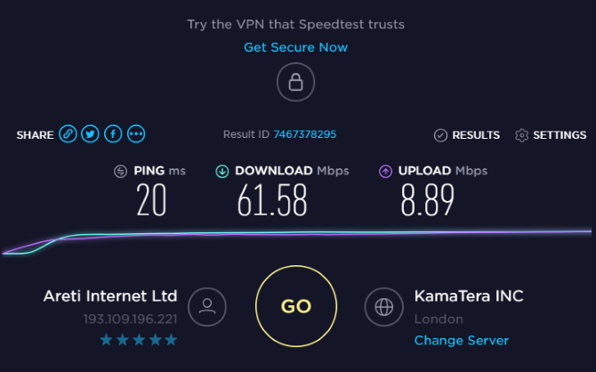 Testaa VPNN: n nopeus speedtest.net -sivustolla