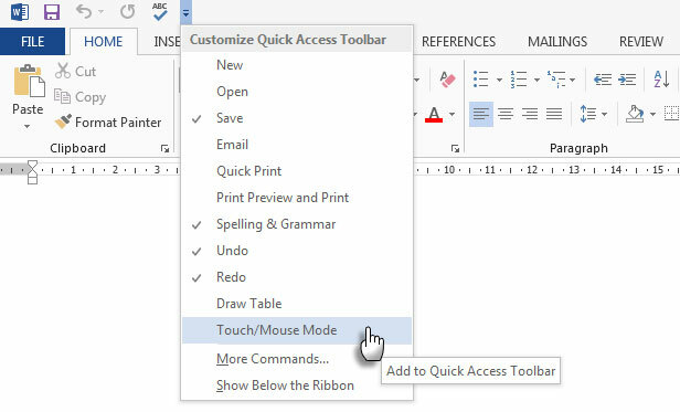 Microsoft Word Touch -tila