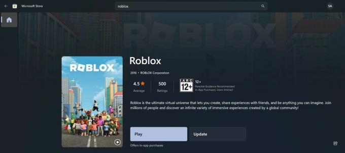 Roblox Microsoft Store -sovelluslistaus Windowsissa