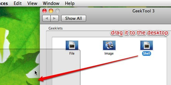 GeekTool - Näytä järjestelmätiedot Mac-tietokoneessa tyylillä 02 Vedä Shell-konsolia