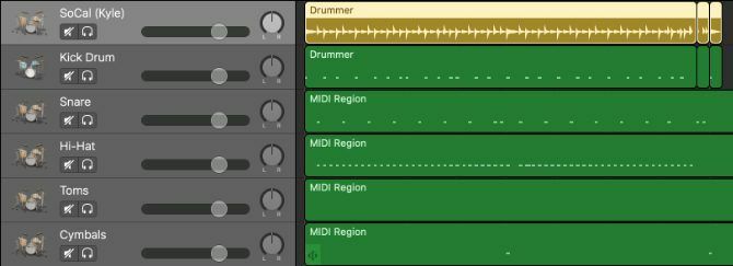 Rumpalialue muuttui erillisiksi MIDI-rummuksiksi