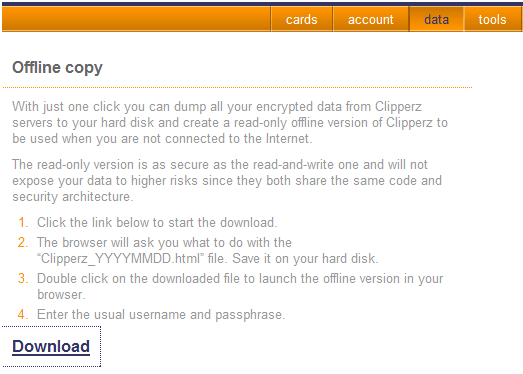 offline-linkit Clipperz - Online Password Manager (offline-tilassa) clipperz password manager o