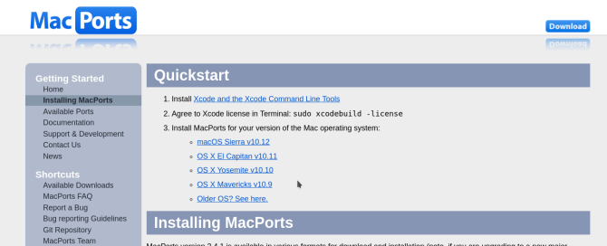 Macports-sovelluksen lataus