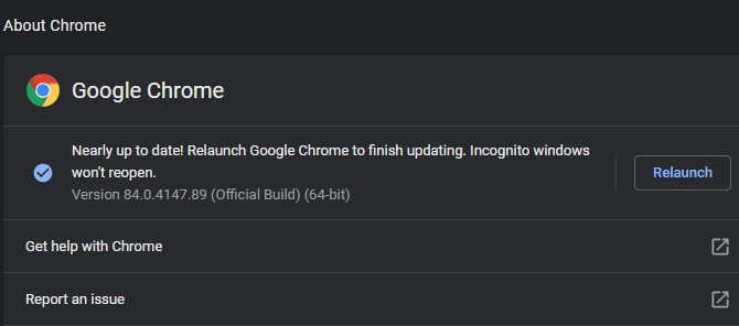 Chrome tarkistaa päivitykset