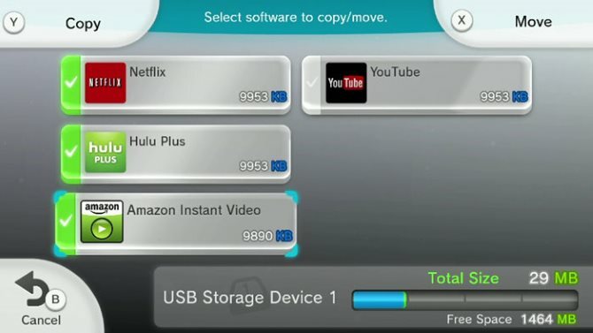 Laajennettu tallennustila Wii U: lle. Selitys Wii U: lle Kopioi siirrettävät tiedot