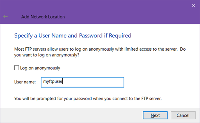 Kuinka muuttaa Windows File Explorer FTP-asiakkaan Windows 10 ftp-käyttäjänimeksi