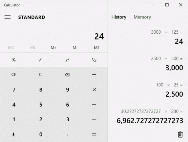 Windows-10-Calc-historia käytössä