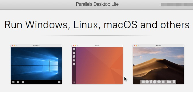 Käynnistysnäyttö Parallels Desktop Lite -ohjelmassa MacOS-käyttöjärjestelmässä