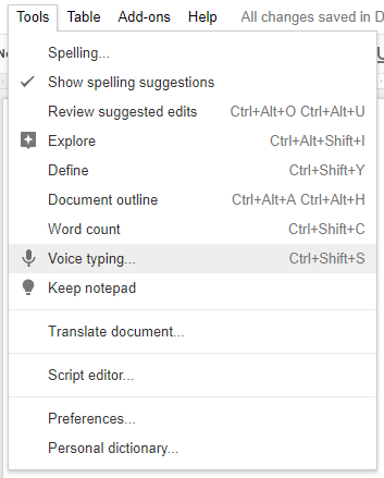 Google Doc -sovelluksen äänityö: Salainen ase tuottavuudelle google docs -äänen kirjoitusvalikko