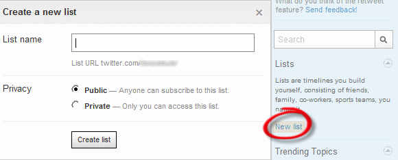 Twitter-luetteloiden luominen, löytäminen ja seuraaminen TwitterNewList