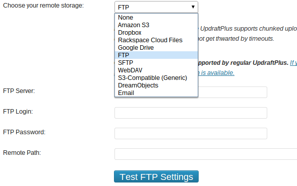 Updraft-FTP-asetukset